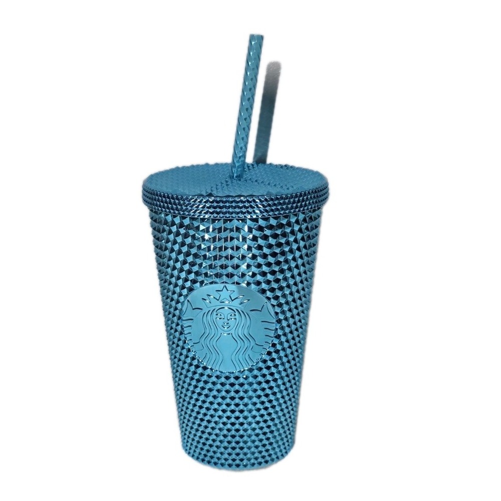 Starbucks Summer 2023 Blue‎ Chrome Teal Studded 16oz Venti Cold Cup Tumbler